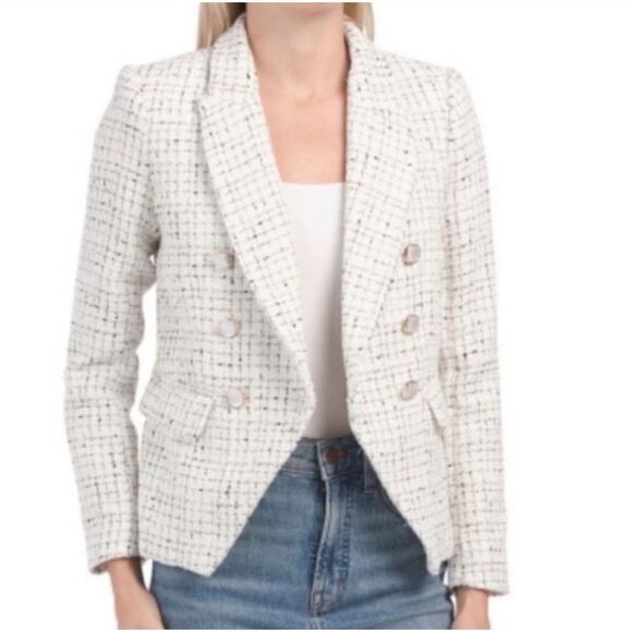 Rachel Zoe Jackets & Blazers - Rachel Zoe Wool Blend Blazer Plaid Tweed Long Sleeve White Black S